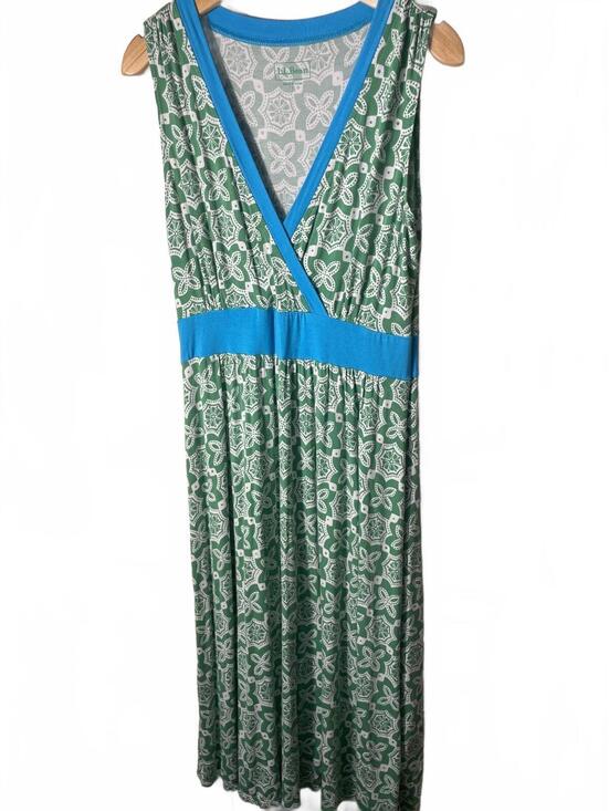 L.L. Bean Dresses & Skirts - LL Bean Dress Womens Size Small Green Blue Floral Summer Knit Stretch Casual